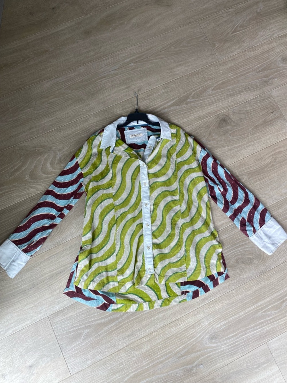 We The Free Multicolor Wavy Stripe Button-Up - Teal, Green, Brown, Textured Dots - Picture 2 of 7